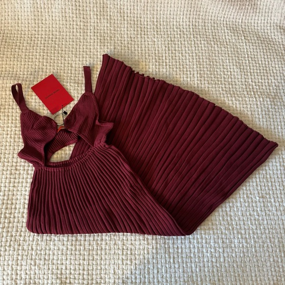 Thebe Magugu Wine Red Rib-Knit Cut-Out Midi Dress - XS - NWT - Picture 2 of 8